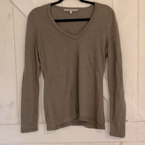 Alicia Adams Alpaca V-Neck Long Sleeve sweater- Taupe